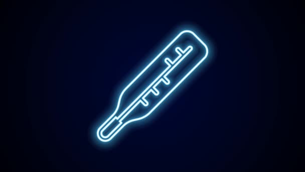 Świecący Neon Linii Termometr Medyczny Ikony Badania Lekarskiego Izolowany Czarnym — Wideo stockowe