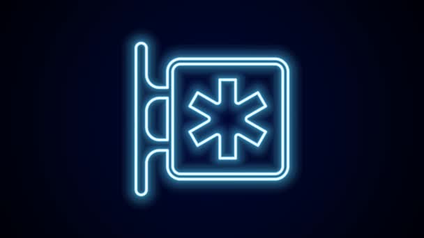 Zářící Neonová Čára Lékařský Symbol Emergency Star Life Ikona Izolované — Stock video