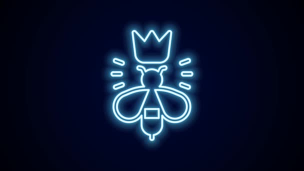 Gloeiende Neon Lijn Koningin Bij Pictogram Geïsoleerd Zwarte Achtergrond Zoet — Stockvideo