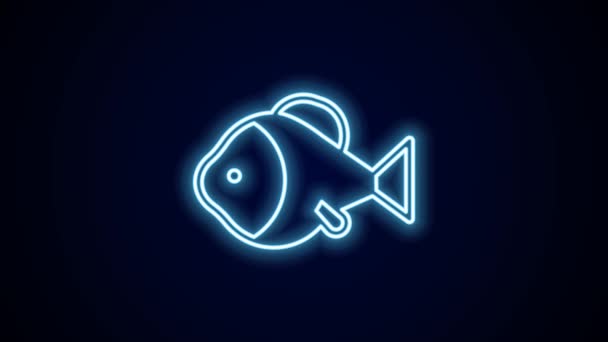 ネオンラインの輝き黒い背景に孤立した魚のアイコン 4Kビデオモーショングラフィックアニメーション — ストック動画