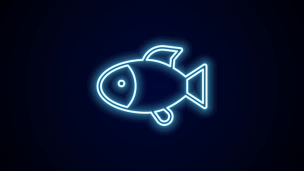 Сяюча Неонова Лінія Піктограма Риби Ізольована Чорному Тлі Відео Рух — стокове відео