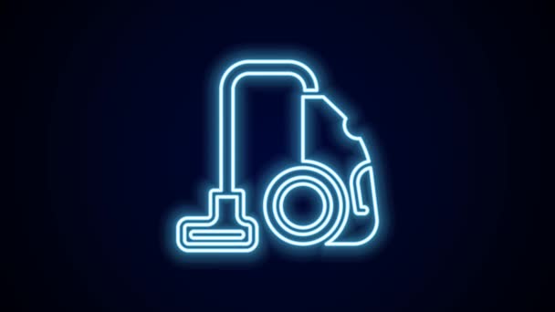 Glowing Neon Line Vacuum Cleaner Icon Isolated Black Background Video — Stock Video