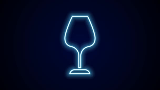 ネオンラインの輝き黒の背景に隔離されたワイングラスアイコン ワイングラスの看板 4Kビデオモーショングラフィックアニメーション — ストック動画
