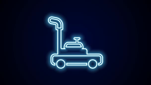 Glowing Neon Line Lawn Mower Icon Isolated Black Background Lawn — Stock Video