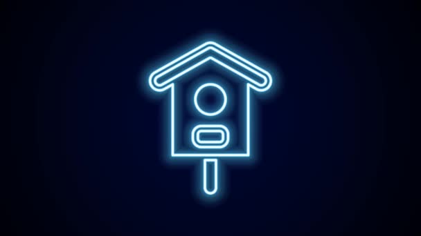 Glowing Neon Line Bird House Icon Isolated Black Background Nesting — Stock Video
