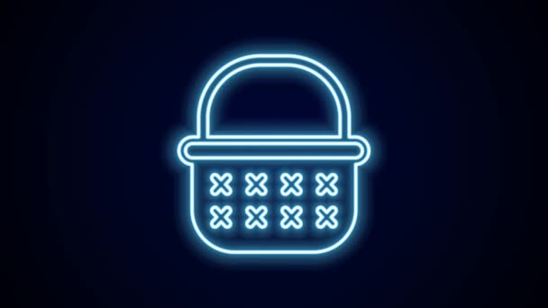 Glowing Neon Line Wicker Basket Icon Isolated Black Background Video — Stock Video