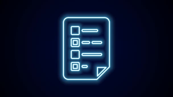 Glowing Neon Line Clipboard Checklist Icon Isolated Black Background Control — Stock Video