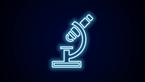 Glowing Neon Line Microscope Icon Isolated Black Background Chemistry Pharmaceutical — Stock Video