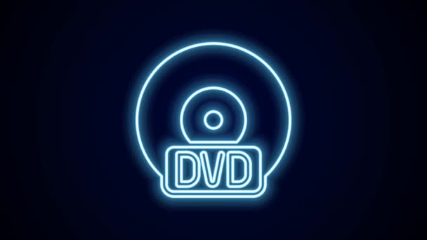 Zářící Neonový Řádek Nebo Dvd Disk Ikona Izolované Černém Pozadí — Stock video