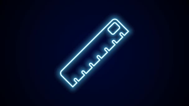 Glödande Neon Line Härskare Ikon Isolerad Svart Bakgrund Rak Symbol — Stockvideo