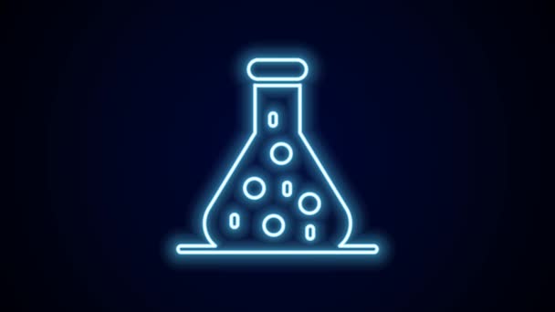 Świecąca Neonowa Linia Badana Probówka Kolba Chemiczna Laboratoryjna Ikona Badania — Wideo stockowe