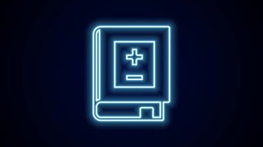 Siyah zemin üzerinde izole edilmiş matematik ikonu olan parlak neon çizgi kitabı. Matematik kitabı. Okula geri dönmekle ilgili eğitim konsepti. 4K Video hareketli grafik canlandırması.