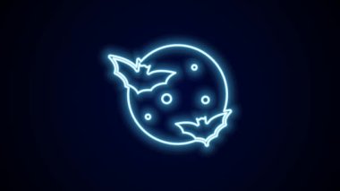 Parlayan neon hattı Ay ve yıldız simgesi siyah arkaplanda izole edildi. Bulutlu gece işareti. Uyku rüyalarının sembolü. Dolunay. Gece ya da yatak zamanı tabelası. 4K Video hareketli grafik canlandırması.
