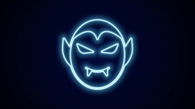 Parlayan neon hattı vampir ikonu siyah arka planda izole edildi. Mutlu Cadılar Bayramı Partisi. 4K Video hareketli grafik canlandırması.