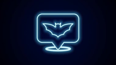 Parlayan neon hattı uçan yarasa simgesi siyah arkaplanda izole edildi. Mutlu Cadılar Bayramı Partisi. 4K Video hareketli grafik canlandırması.