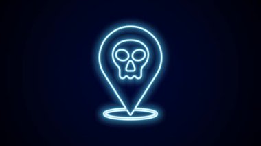 Parlayan neon hattı Skull simgesi siyah arkaplanda izole edildi. Mutlu Cadılar Bayramı Partisi. 4K Video hareketli grafik canlandırması.