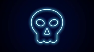 Parlayan neon hattı Skull simgesi siyah arkaplanda izole edildi. Mutlu Cadılar Bayramı Partisi. 4K Video hareketli grafik canlandırması.