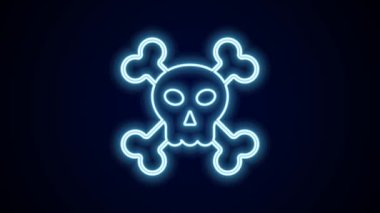Çapraz kemiklerdeki parlak neon hattı Skull siyah arka planda izole edildi. Mutlu Cadılar Bayramı Partisi. 4K Video hareketli grafik canlandırması.