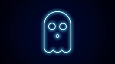 Parlayan neon hattı Hayalet simgesi siyah arkaplanda izole edildi. Mutlu Cadılar Bayramı Partisi. 4K Video hareketli grafik canlandırması.