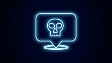 Parlayan neon hattı Skull simgesi siyah arkaplanda izole edildi. Mutlu Cadılar Bayramı Partisi. 4K Video hareketli grafik canlandırması.