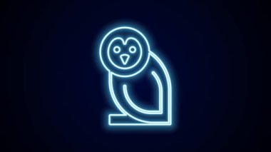 Parlayan neon hattı Baykuş ikonu siyah arkaplanda izole edildi. Hayvan sembolü. 4K Video hareketli grafik canlandırması.