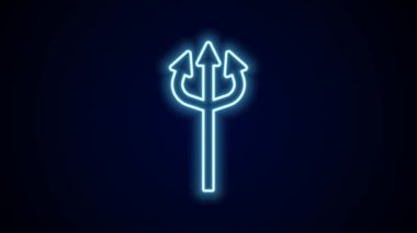Parlayan neon hattı Trident şeytan simgesi siyah arka planda izole edildi. Mutlu Cadılar Bayramı Partisi. 4K Video hareketli grafik canlandırması.