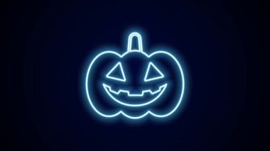 Parlayan neon hattı balkabağı simgesi siyah arkaplanda izole edildi. Mutlu Cadılar Bayramı Partisi. 4K Video hareketli grafik canlandırması.
