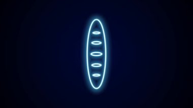Parlayan neon hattı Fransız ekmeği simgesi siyah arka planda izole edildi. 4K Video hareketli grafik canlandırması.