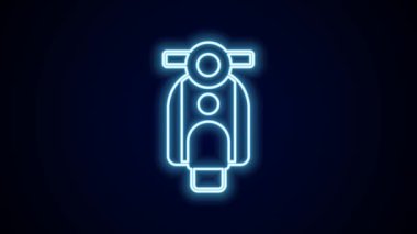 Parlayan neon çizgisi Scooter simgesi siyah arkaplanda izole edildi. 4K Video hareketli grafik canlandırması.