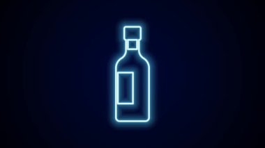 Parlayan neon hattı. Siyah arka planda izole edilmiş şarap ikonu. 4K Video hareketli grafik canlandırması.