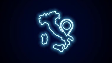 Işıldayan neon hattı İtalya haritası siyah arkaplanda izole edildi. 4K Video hareketli grafik canlandırması.