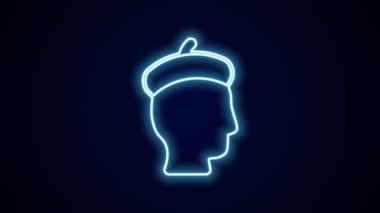 Parlayan neon hattı Fransız adam simgesi siyah arka planda izole edildi. 4K Video hareketli grafik canlandırması.