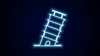 Pisa simgesinde parlayan neon hattı Yaslanan Kule siyah arka planda izole edildi. İtalya sembolü. 4K Video hareketli grafik canlandırması.