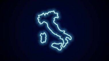 Işıldayan neon hattı İtalya haritası siyah arkaplanda izole edildi. 4K Video hareketli grafik canlandırması.