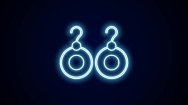 Parlayan neon çizgili küpe simgesi siyah arkaplanda izole edildi. Mücevher aksesuarları. 4K Video hareketli grafik canlandırması.