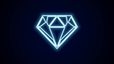 Parlayan neon çizgisi simgesi siyah arkaplanda izole edildi. Mücevher sembolü. Mücevher taşı. 4K Video hareketli grafik canlandırması.