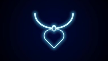 Siyah arkaplanda izole edilmiş kalp şekilli kolye şeklindeki parlak neon çizgisi. Mücevher dekorasyonu. Uluslararası Mutlu Kadınlar Günü. 4K Video hareketli grafik canlandırması.