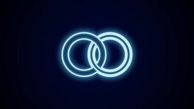 Parlayan neon çizgisi alyans simgesi siyah arkaplanda izole edildi. Gelin ve damat mücevher tabelası. Evlilik sembolü. Elmas yüzük. 4K Video hareketli grafik canlandırması.