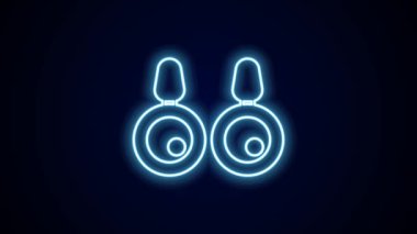 Parlayan neon çizgili küpe simgesi siyah arkaplanda izole edildi. Mücevher aksesuarları. 4K Video hareketli grafik canlandırması.