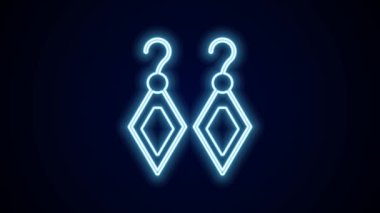 Parlayan neon çizgili küpe simgesi siyah arkaplanda izole edildi. Mücevher aksesuarları. 4K Video hareketli grafik canlandırması.