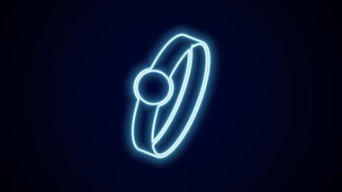 Parlak neon çizgili elmas nişan yüzüğü simgesi siyah arkaplanda izole edildi. 4K Video hareketli grafik canlandırması.