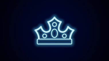 Parlayan neon hattı King Crown simgesi siyah arka planda izole edildi. 4K Video hareketli grafik canlandırması.