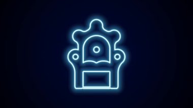 Parlayan neon hattı Ortaçağ taht simgesi siyah arka planda izole edildi. 4K Video hareketli grafik canlandırması.