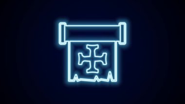 Parlayan neon hattı Haçlı Seferi simgesi siyah arka planda izole edildi. 4K Video hareketli grafik canlandırması.