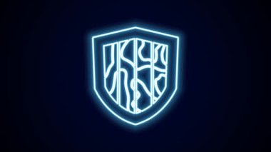 Parlayan neon çizgi simgesi siyah arkaplanda izole edildi. Gardiyan. Güvenlik, güvenlik, koruma, gizlilik kavramı. 4K Video hareketli grafik canlandırması.