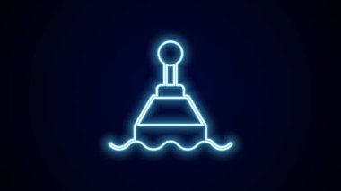 Siyah arka planda izole edilmiş deniz ikonu üzerinde parlayan neon hattı yüzen şamandıra. 4K Video hareketli grafik canlandırması.