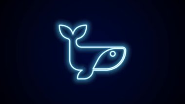Parlayan neon hattı Balina simgesi siyah arkaplanda izole edildi. 4K Video hareketli grafik canlandırması.
