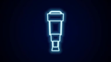 Parlayan neon hattı Spyglass teleskop mercek simgesi siyah arkaplanda izole edildi. Denizci dürbünü. 4K Video hareketli grafik canlandırması.