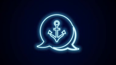 Parlayan neon hattı Anchor simgesi siyah arkaplanda izole edildi. 4K Video hareketli grafik canlandırması.