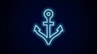 Parlayan neon hattı Anchor simgesi siyah arkaplanda izole edildi. 4K Video hareketli grafik canlandırması.